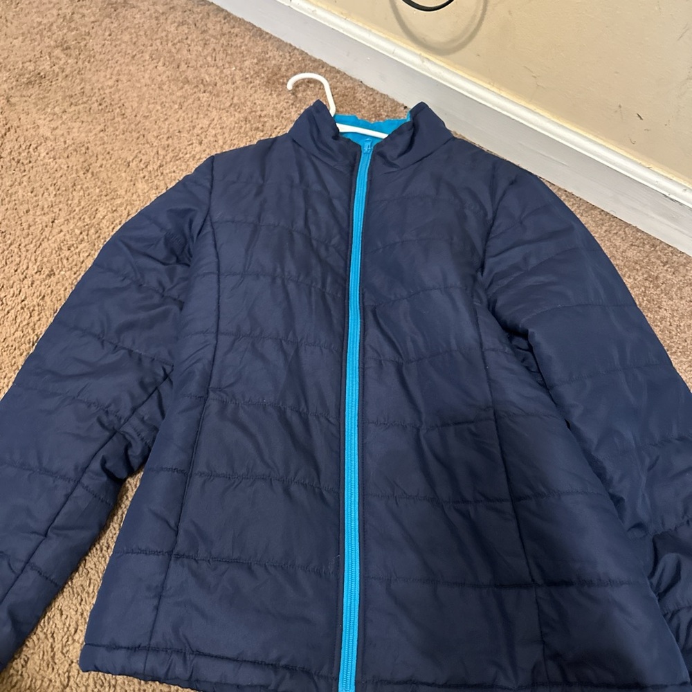 Faded Glory Women's Navy Puffer Jacket with Aqua Accents
